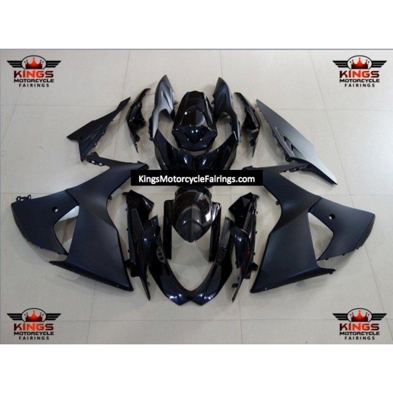 Suzuki GSXR1000 (2009-2016) Matte Black & Gloss Black Fairings Clear Windscreen: Free No Seat Cowl No Bolt Kit