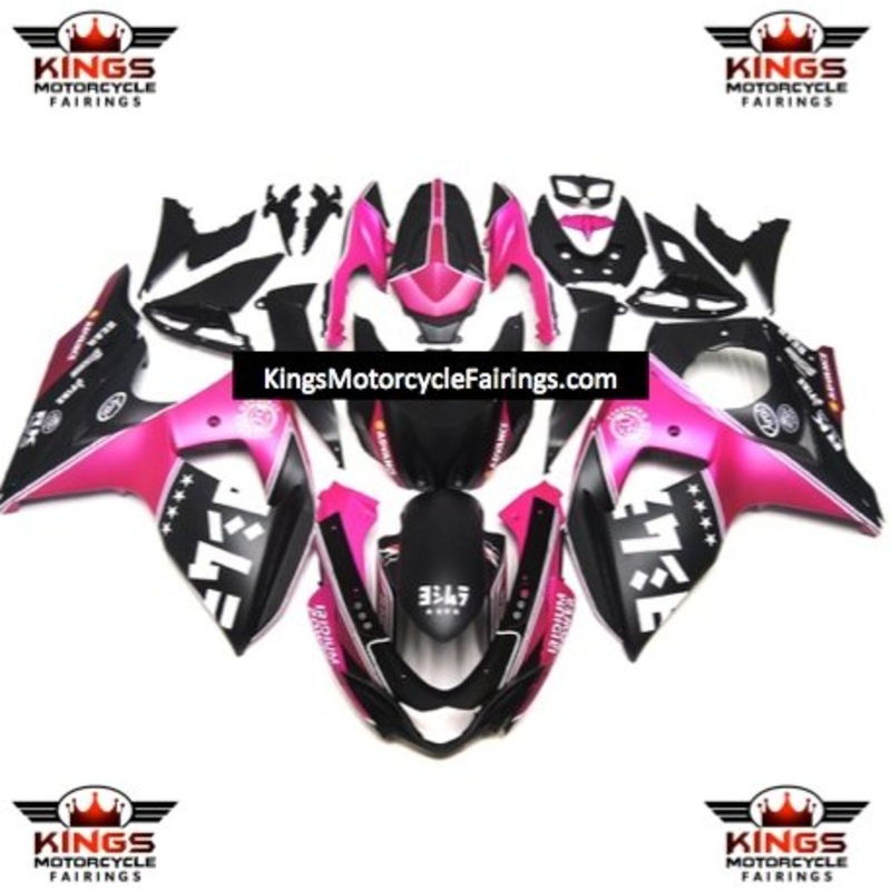 Suzuki GSXR1000 (2009-2016) Matte Black, Matte Pink & Matte White Fairings Clear Windscreen: Free No Seat Cowl No Bolt Kit