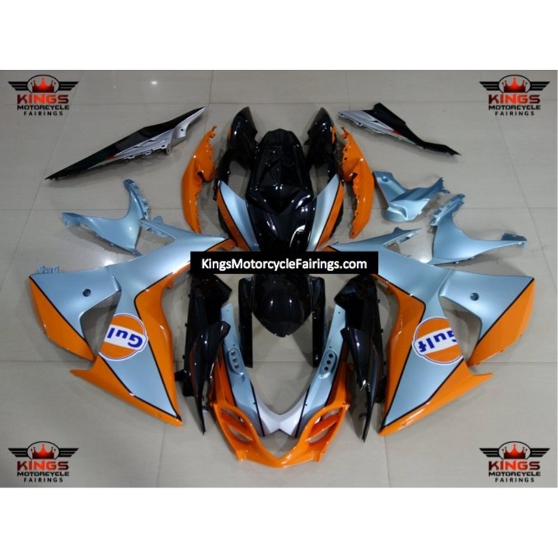 Suzuki GSXR1000 (2009-2016) Orange, Light Blue & Black Gulf Fairings Clear Windscreen: Free No Seat Cowl No Bolt Kit