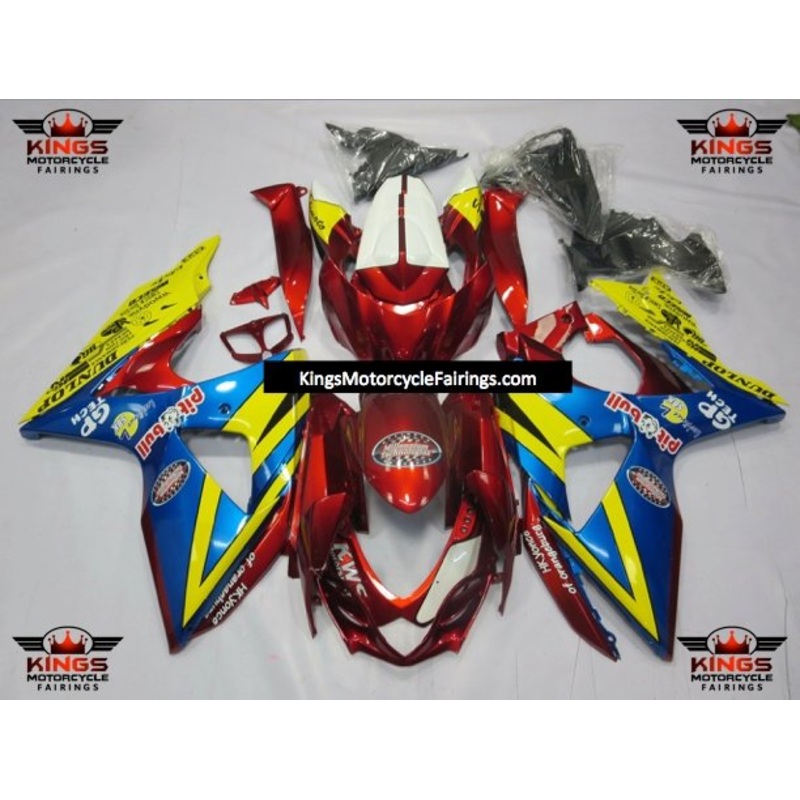 Suzuki GSXR1000 (2009-2016) Red, Blue, Yellow & White Fairings Clear Windscreen: Free No Seat Cowl No Bolt Kit
