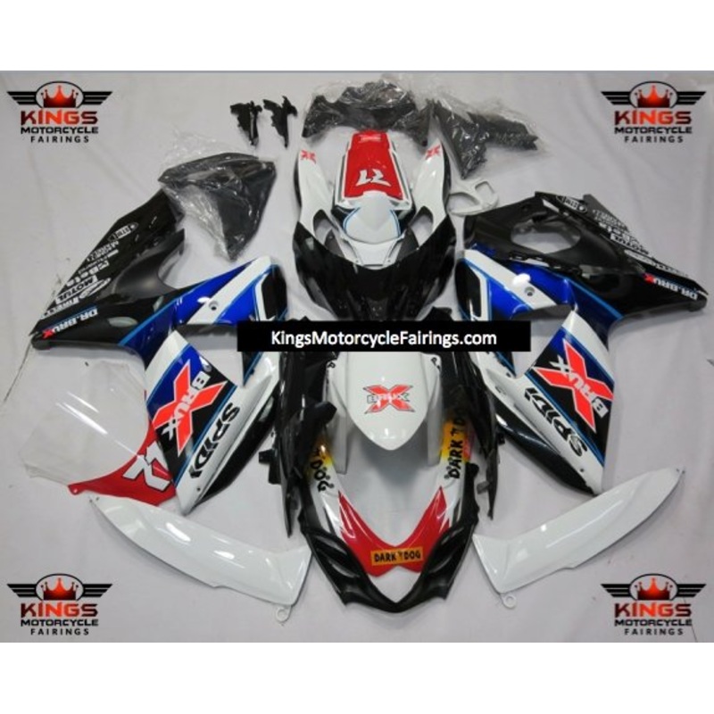 Suzuki GSXR1000 (2009-2016) White, Black, Blue & Red BRUX Fairings Clear Windscreen: Free No Seat Cowl No Bolt Kit