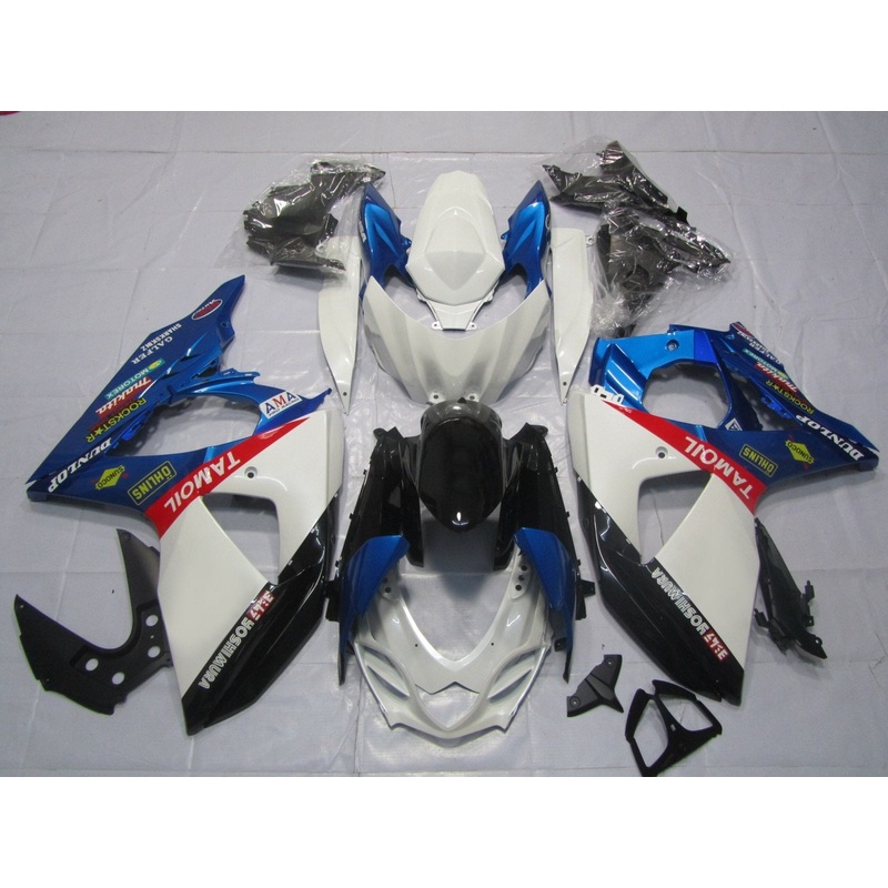 Suzuki GSXR1000 (2009-2016) White, Blue, Black Tamoil Fairings Clear Windscreen: Free No Seat Cowl No Bolt Kit