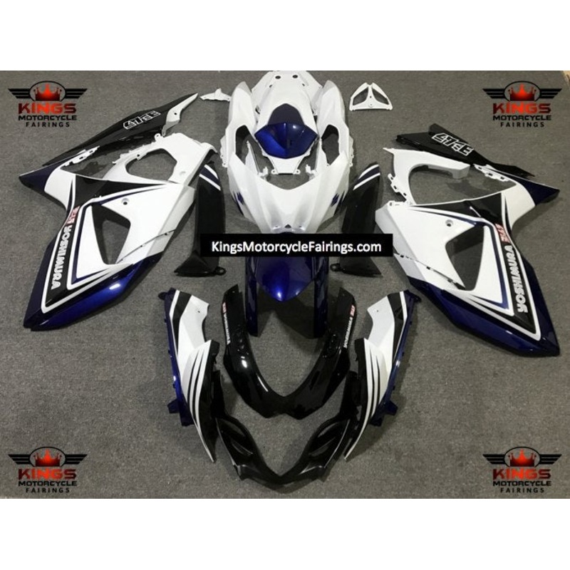 Suzuki GSXR1000 (2009-2016) White, Blue & Black Yoshimura Fairings Clear Windscreen: Free No Seat Cowl No Bolt Kit