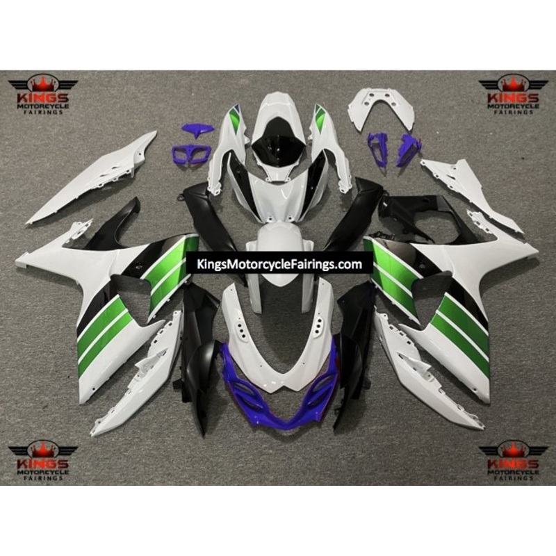 Suzuki GSXR1000 (2009-2016) White, Green, Black & Purple Fairings Clear Windscreen: Free No Seat Cowl No Bolt Kit