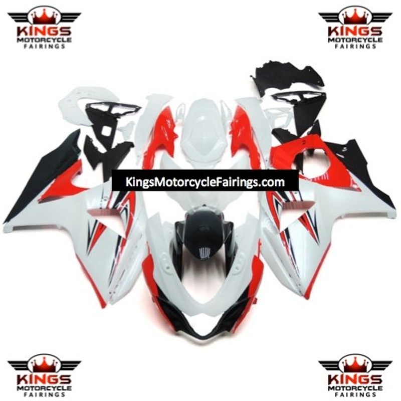 Suzuki GSXR1000 (2009-2016) White, Red & Black Fairings Clear Windscreen: Free No Seat Cowl No Bolt Kit