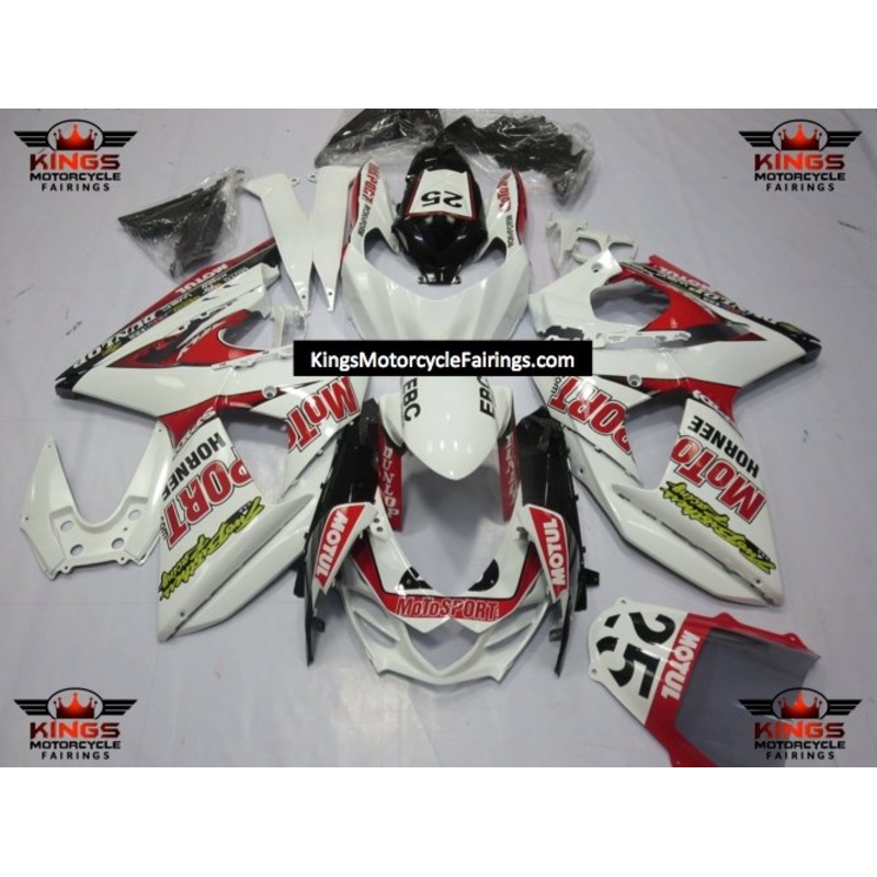 Suzuki GSXR1000 (2009-2016) White, Red & Black Motul Fairings Clear Windscreen: Free No Seat Cowl No Bolt Kit