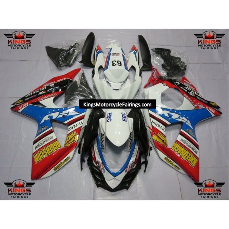 Suzuki GSXR1000 (2009-2016) White, Red, Blue, Black & Yellow Fairings Clear Windscreen: Free No Seat Cowl No Bolt Kit