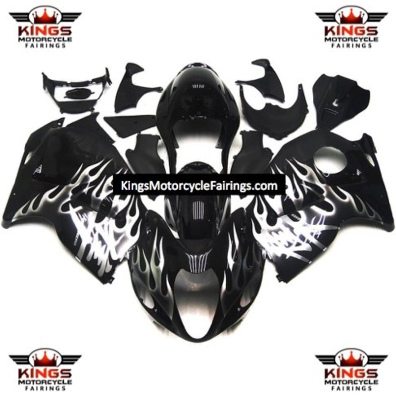 Suzuki Hayabusa (1999-2007) Black, White Flames Fairings No Seat Cowl No Bolt Kit No Tank