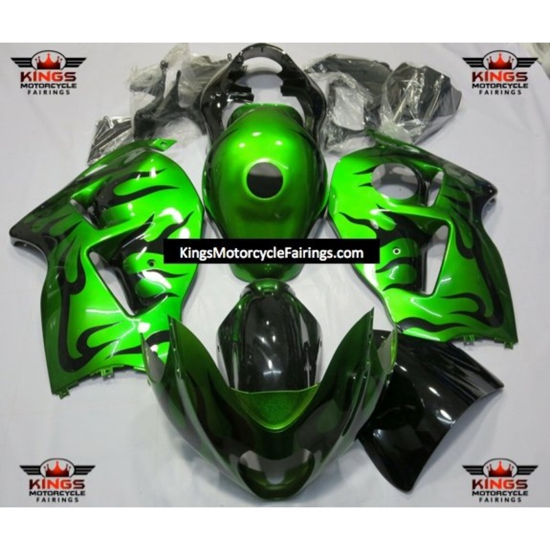 Suzuki Hayabusa (1999-2007) Green & Black Flame Fairings No Seat Cowl No Bolt Kit No Tank