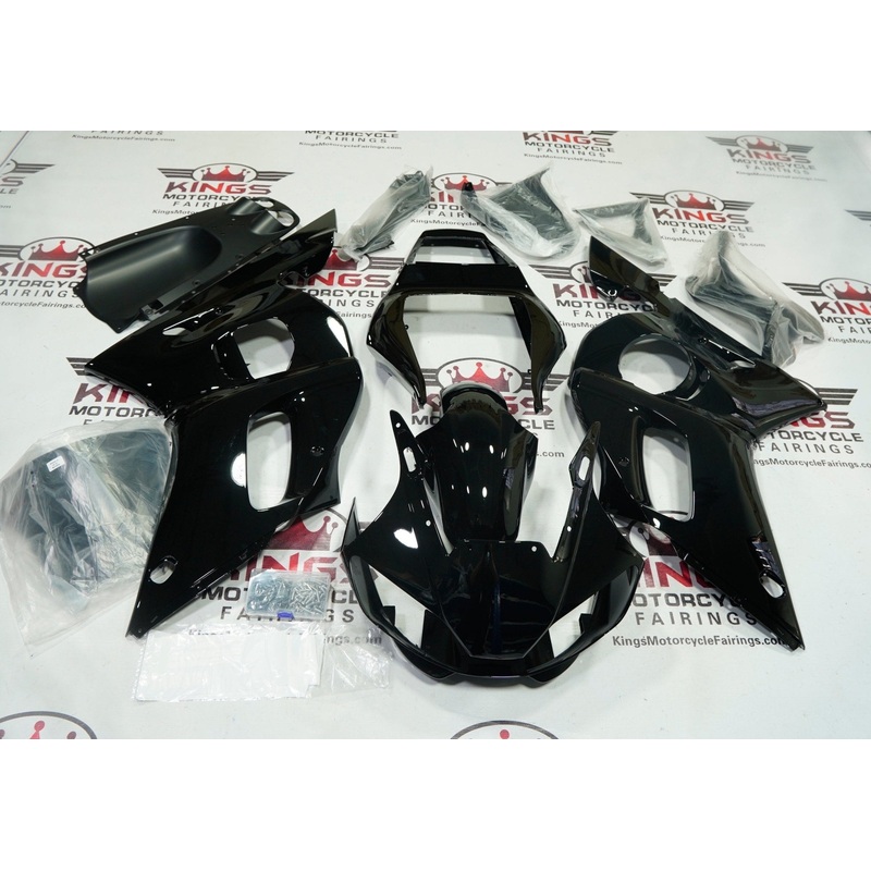 Yamaha YZF-R6 (1998-2002) All Black Fairings Clear Windscreen: Free No Bolt Kit