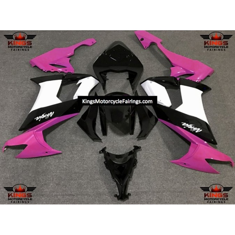 Fairing kit for a Kawasaki Ninja ZX10R (2008-2010) Black, Pink & White Clear Windscreen: Free No Seat Cowl No Bolt Kit