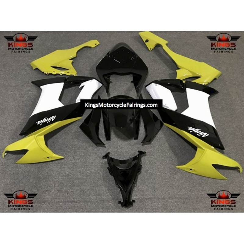 Fairing kit for a Kawasaki Ninja ZX10R (2008-2010) Black, Yellow & White Clear Windscreen: Free No Seat Cowl No Bolt Kit