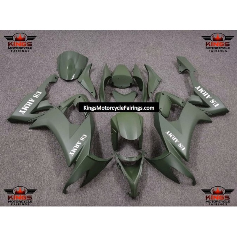 Fairing kit for a Kawasaki Ninja ZX10R (2008-2010) Matte Green US Army Clear Windscreen: Free No Seat Cowl No Bolt Kit