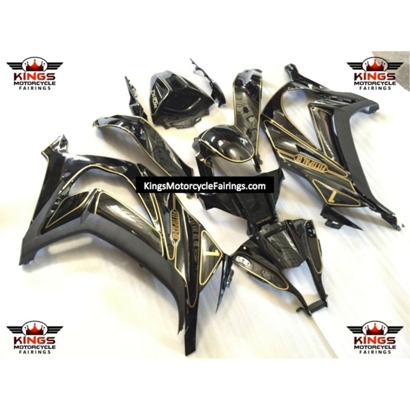 Fairing kit for a Kawasaki Ninja ZX10R (2011-2015) Black & Gold No Seat Cowl No Bolt Kit No Tank