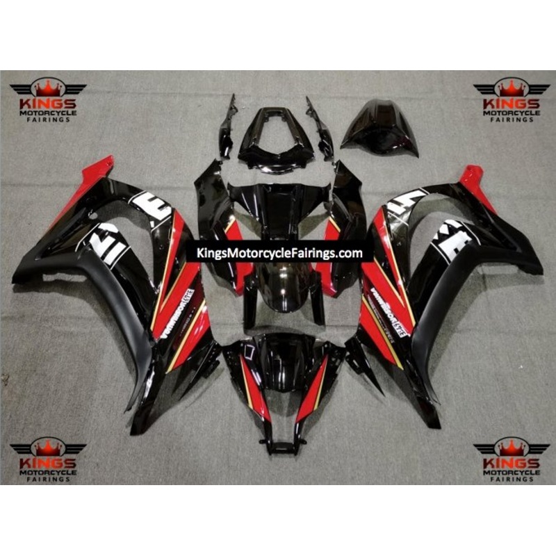 Fairing Kit for a Kawasaki Ninja ZX10R (2011-2015) Black, Red, Gold & White No Seat Cowl No Bolt Kit No Tank