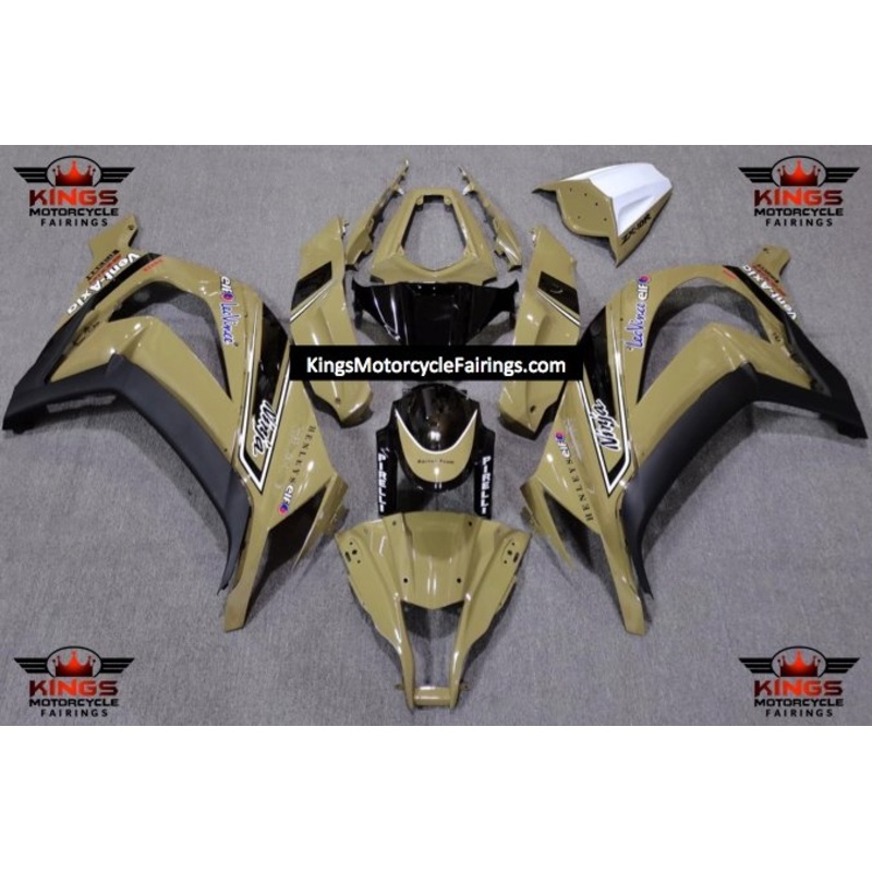 Fairing kit for a Kawasaki Ninja ZX10R (2011-2015) Desert Tan, Black & White No Seat Cowl No Bolt Kit No Tank