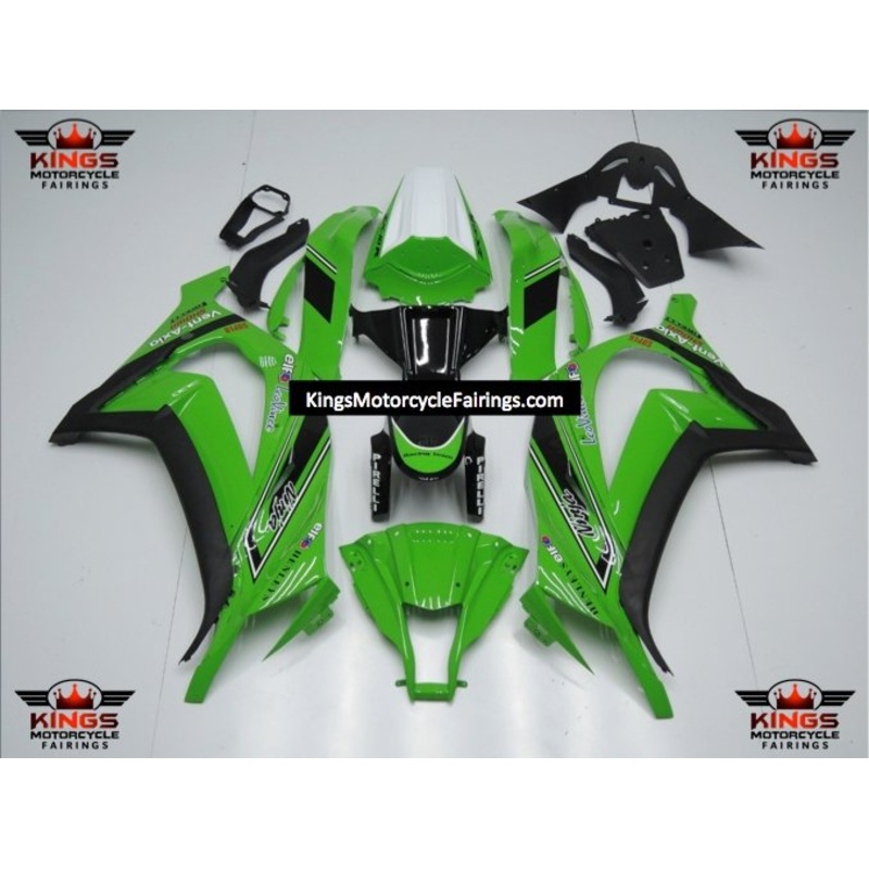 Fairing kit for a Kawasaki Ninja ZX10R (2011-2015) Green, Black & White No Seat Cowl No Bolt Kit No Tank
