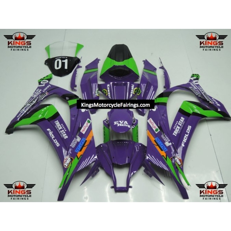 Fairing kit for a Kawasaki Ninja ZX10R (2011-2015) Purple, Green, Black & White No Seat Cowl No Bolt Kit No Tank