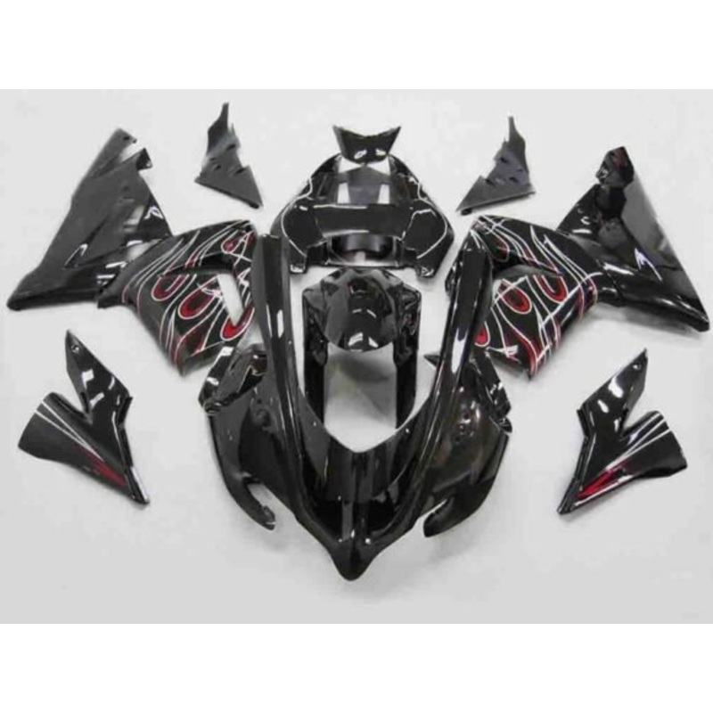 Fairing kit for a Kawasaki ZX10R (2004-2005) Black, Red & White Flame No Seat Cowl No Bolt Kit No Tank