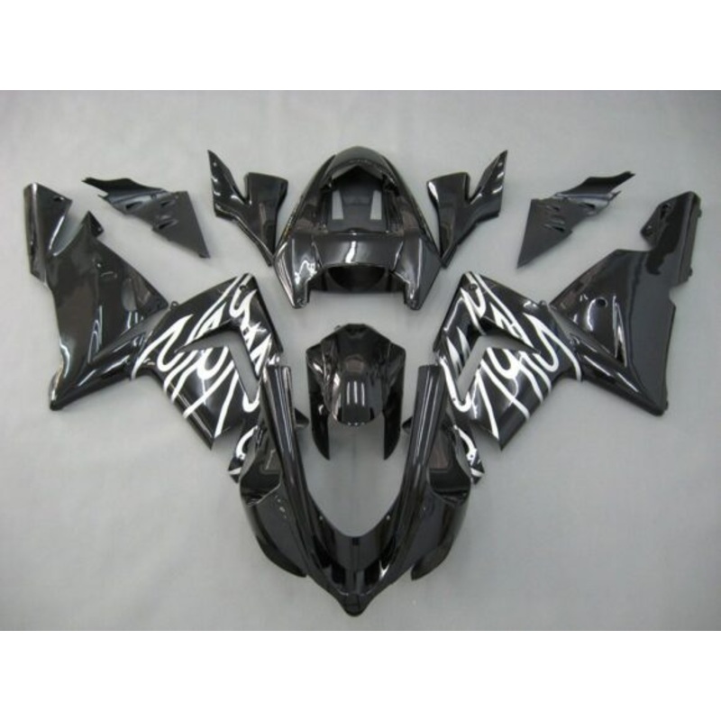 Fairing kit for a Kawasaki ZX10R (2004-2005) Black & White Flames No Seat Cowl No Bolt Kit No Tank