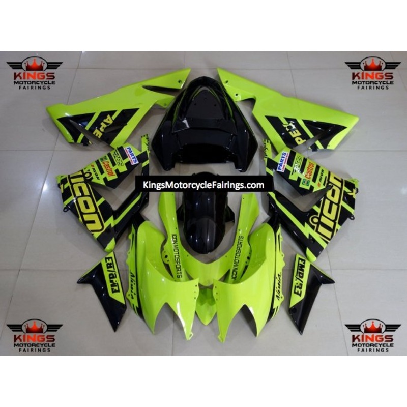 Fairing kit for a Kawasaki ZX10R (2004-2005) Neon Yellow & Black No Seat Cowl No Bolt Kit No Tank