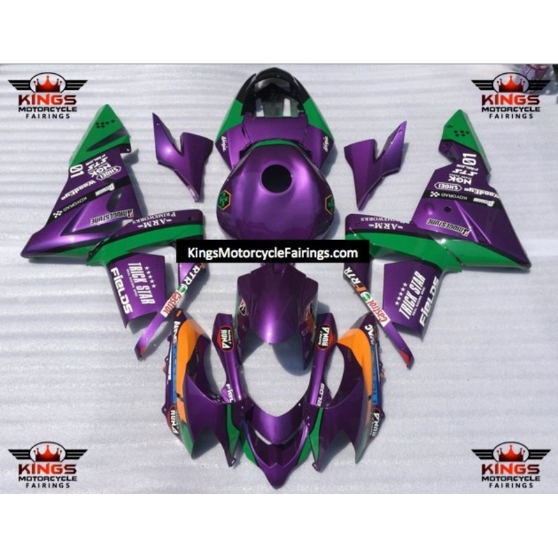 Fairing kit for a Kawasaki ZX10R (2004-2005) Purple, Green, Black & Orange No Seat Cowl No Bolt Kit No Tank