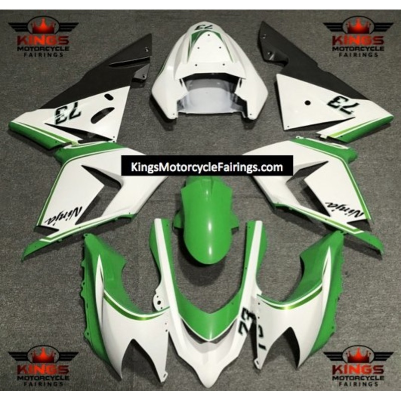 Fairing kit for a Kawasaki ZX10R (2004-2005) White, Green & Black No Seat Cowl No Bolt Kit No Tank