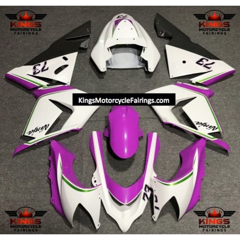 Fairing kit for a Kawasaki ZX10R (2004-2005) White, Pink, Black & Green No Seat Cowl No Bolt Kit No Tank
