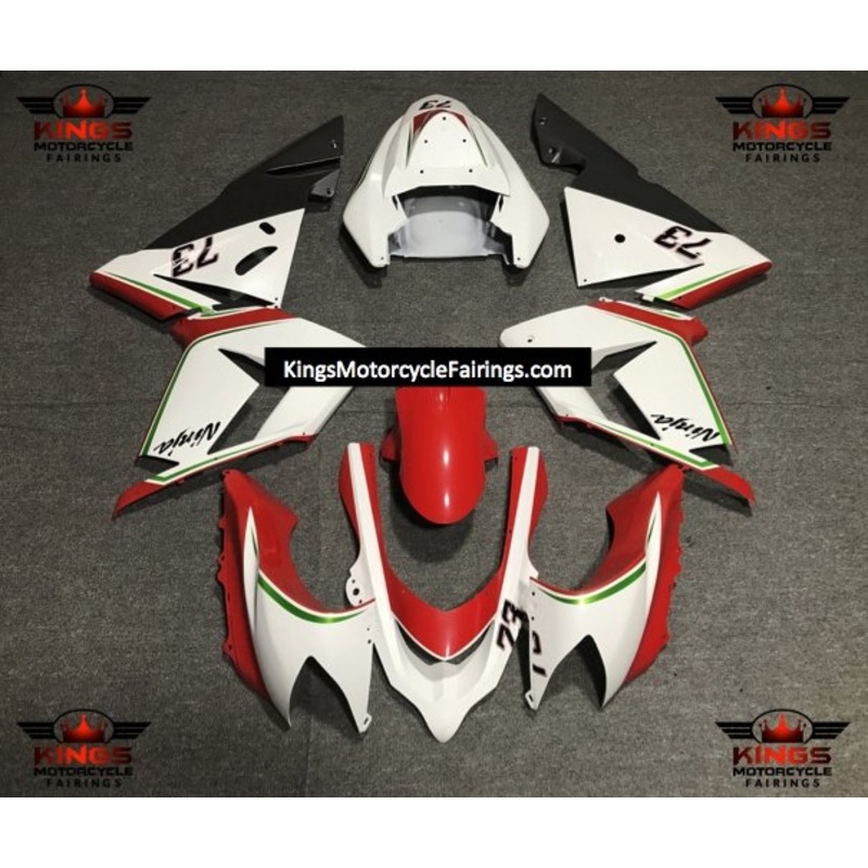 Fairing kit for a Kawasaki ZX10R (2004-2005) White, Red, Green & Black No Seat Cowl No Bolt Kit No Tank