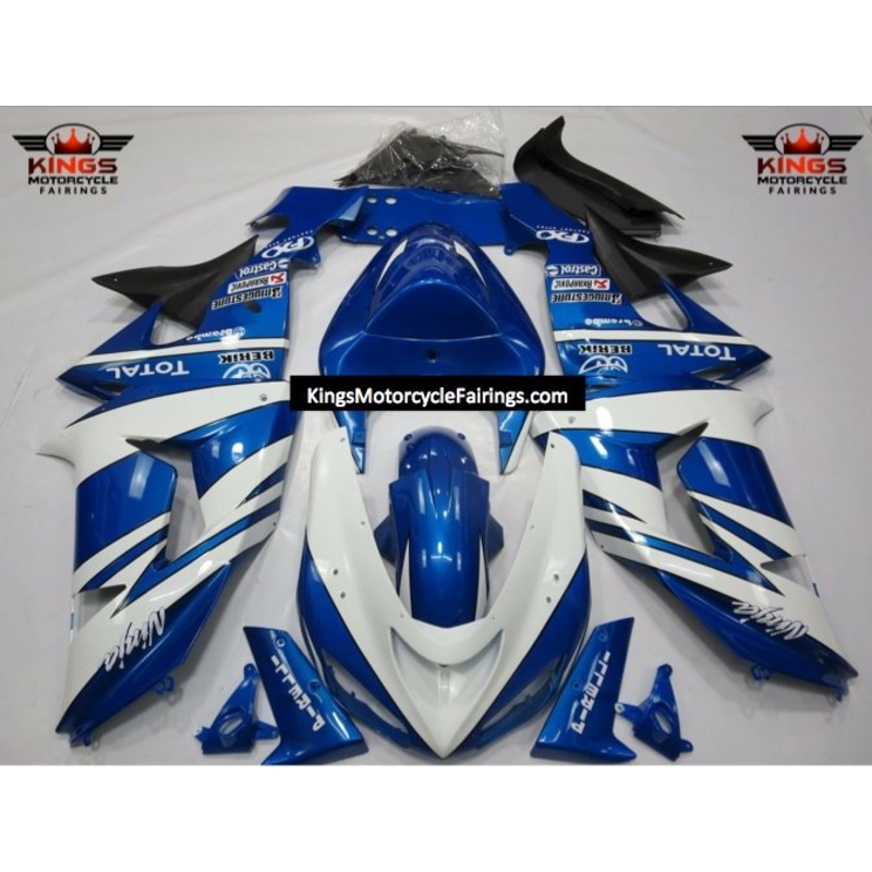 Fairing Kit For A Kawasaki ZX10R (2006-2007) Blue & White Clear Windscreen: Free No Seat Cowl No Bolt Kit