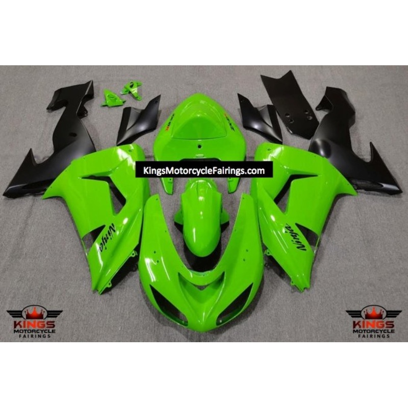 Fairing Kit For A Kawasaki ZX10R (2006-2007) Green & Matte Black Clear Windscreen: Free No Seat Cowl No Bolt Kit