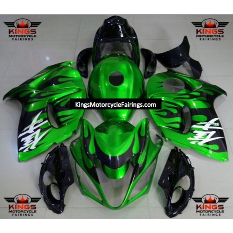 Suzuki GSX1300R Hayabusa (2008-2020) Green, Black Flame Fairings No Seat Cowl No Bolt Kit No Tank