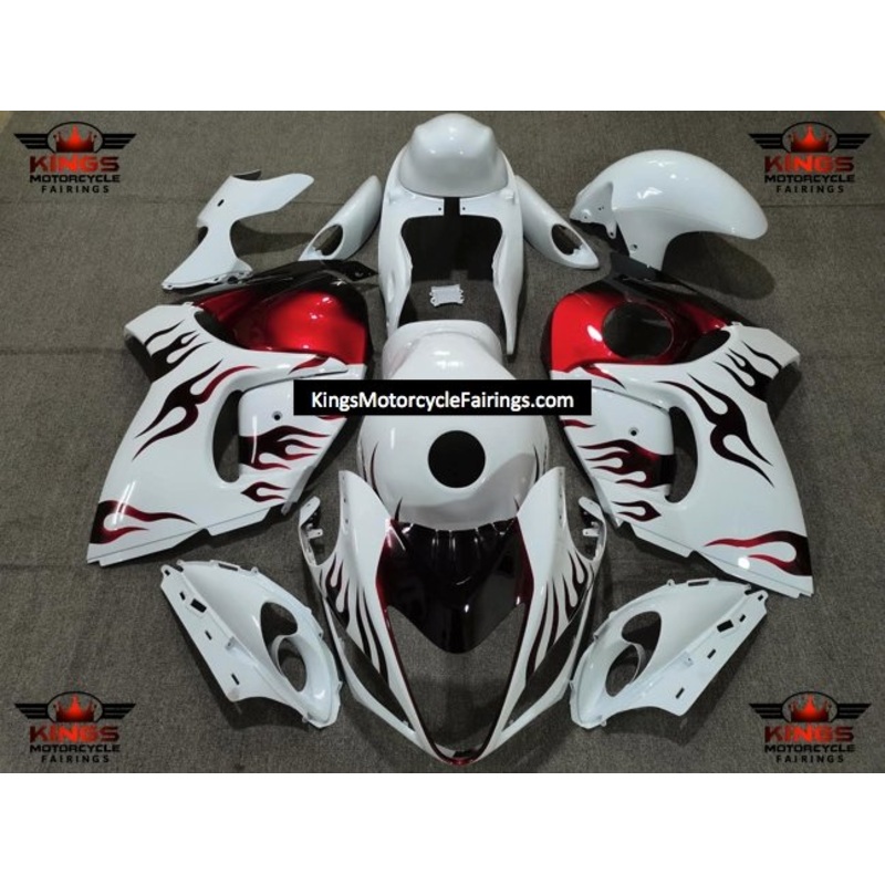 Suzuki GSX1300R Hayabusa (2008-2020) White & Red Flame Fairings No Seat Cowl No Bolt Kit No Tank