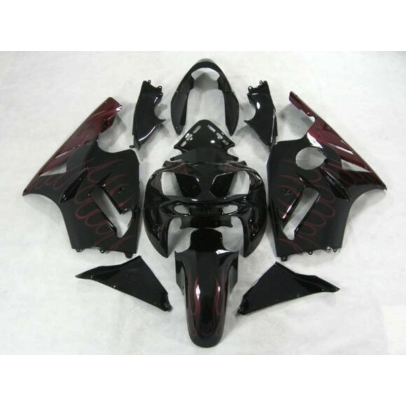 Fairing kit for a KAWASAKI NINJA ZX12R (2002-2006) Black & Burgundy Flames No Seat Cowl No Bolt Kit No Tank