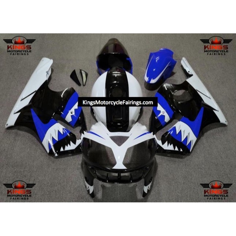 Fairing kit for a KAWASAKI NINJA ZX12R (2002-2006) White, Black & Blue Shark Teeth No Seat Cowl No Bolt Kit No Tank