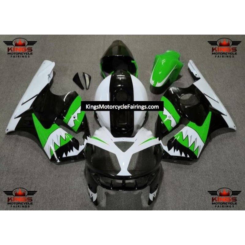 Fairing kit for a KAWASAKI NINJA ZX12R (2002-2006) White, Black & Green Shark Teeth No Seat Cowl No Bolt Kit No Tank