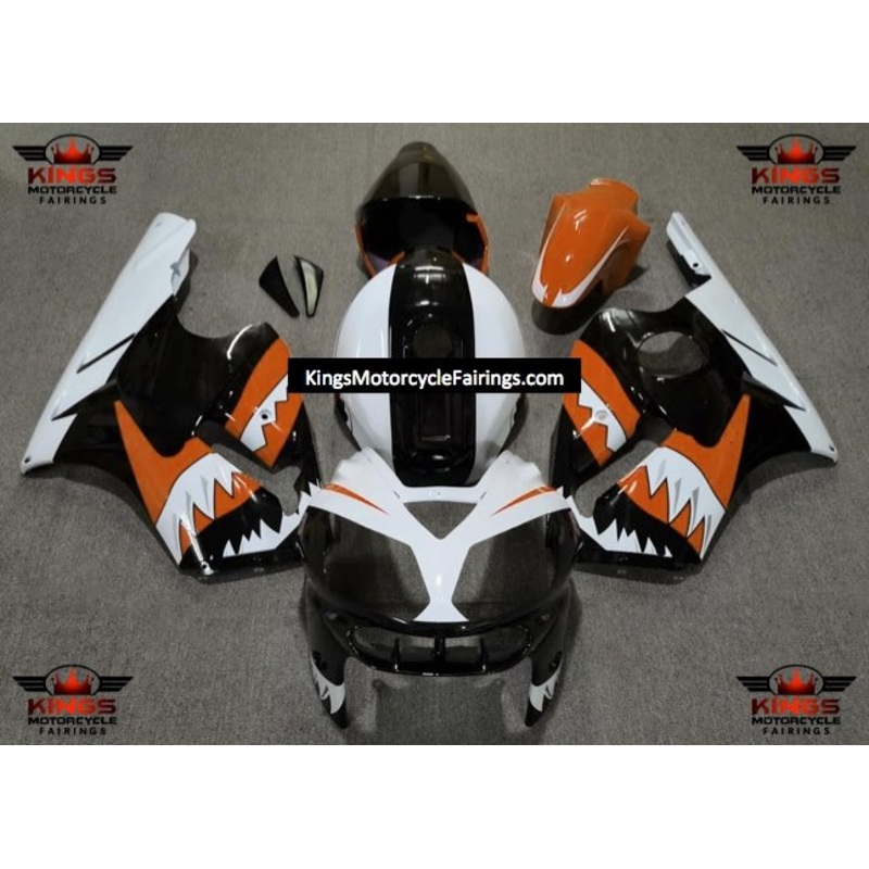 Fairing kit for a KAWASAKI NINJA ZX12R (2002-2006) White, Black & Orange Shark Teeth No Seat Cowl No Bolt Kit No Tank