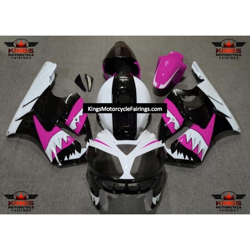 Fairing kit for a KAWASAKI NINJA ZX12R (2002-2006) White, Black & Pink Shark Teeth No Seat Cowl No Bolt Kit No Tank