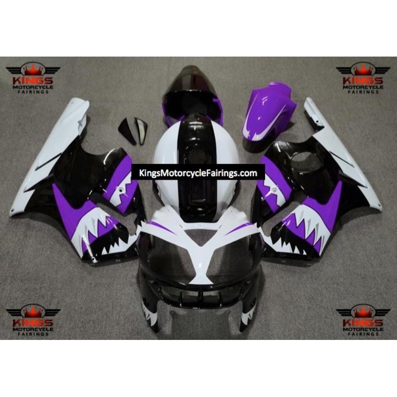 Fairing kit for a KAWASAKI NINJA ZX12R (2002-2006) White, Black & Purple Shark Teeth No Seat Cowl No Bolt Kit No Tank