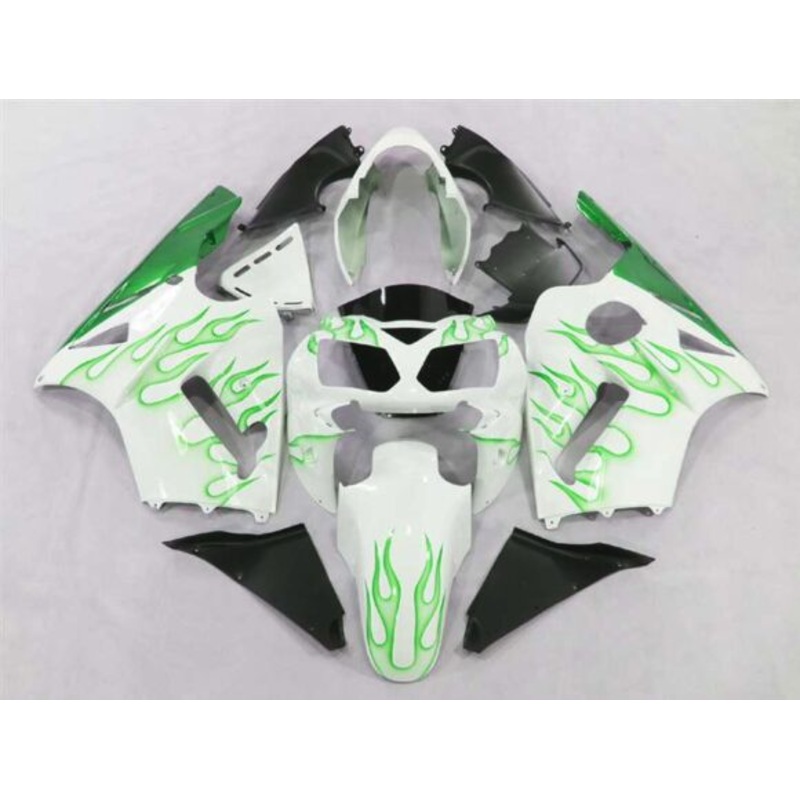 Fairing kit for a KAWASAKI NINJA ZX12R (2002-2006) White & Green Flames No Seat Cowl No Bolt Kit No Tank