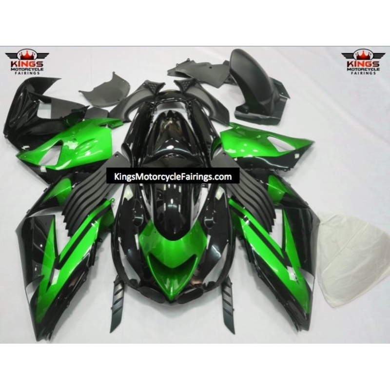 Fairing kit for a Kawasaki Ninja ZX14R (2006-2011) Black & Green Clear Windscreen: Free No Seat Cowl No Bolt Kit