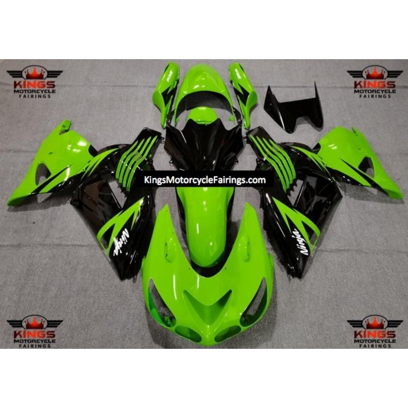 Fairing kit for a Kawasaki Ninja ZX14R (2006-2011) Black & Neon Green Clear Windscreen: Free No Seat Cowl No Bolt Kit