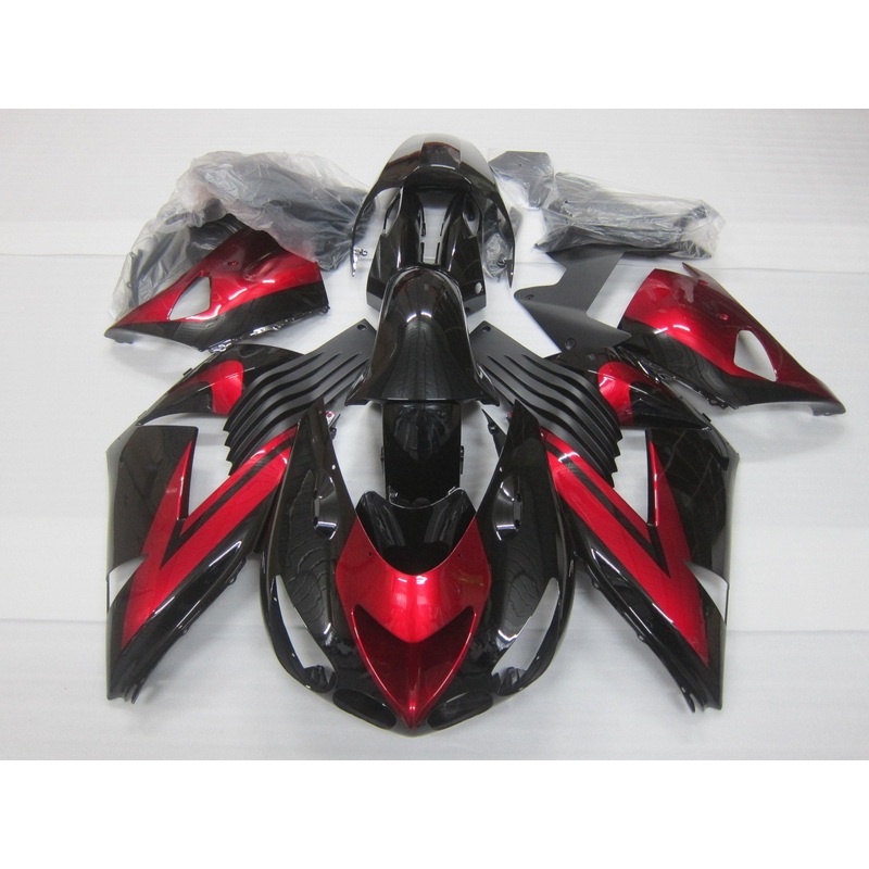 Fairing kit for a Kawasaki Ninja ZX14R (2006-2011) Black & Red Clear Windscreen: Free No Seat Cowl No Bolt Kit