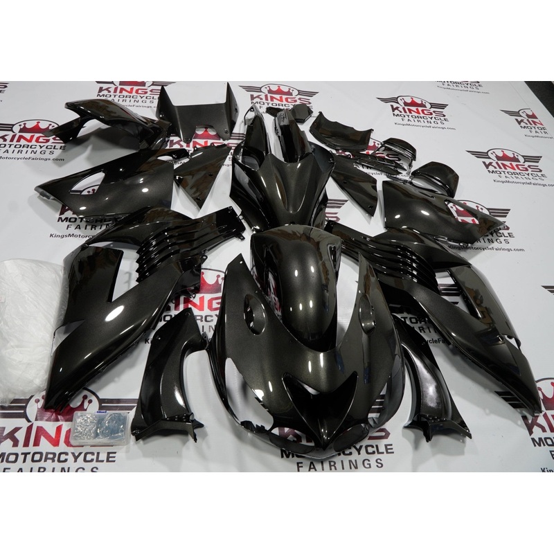 Fairing kit for a Kawasaki Ninja ZX14R (2006-2011) Graphite Gray Clear Windscreen: Free No Seat Cowl No Bolt Kit