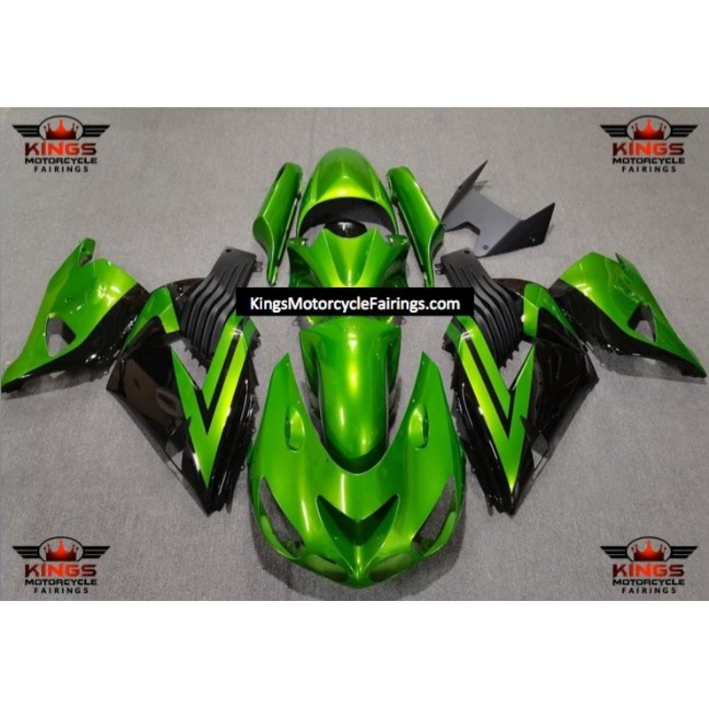 Fairing kit for a Kawasaki Ninja ZX14R (2006-2011) Green & Black Clear Windscreen: Free No Seat Cowl No Bolt Kit