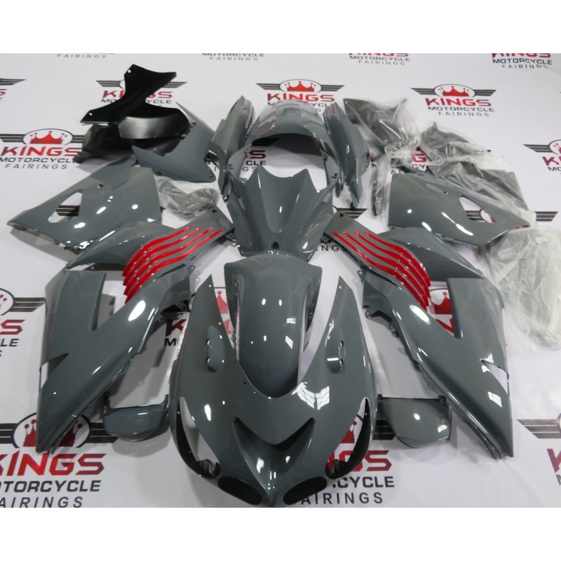 Fairing kit for a Kawasaki Ninja ZX14R (2006-2011) Nardo Gray & Red Clear Windscreen: Free No Seat Cowl No Bolt Kit