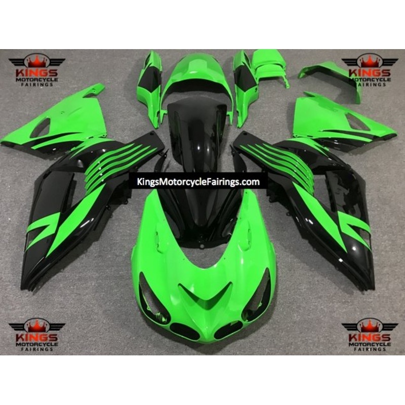 Fairing kit for a Kawasaki Ninja ZX14R (2006-2011) Neon Green & Black Clear Windscreen: Free No Seat Cowl No Bolt Kit