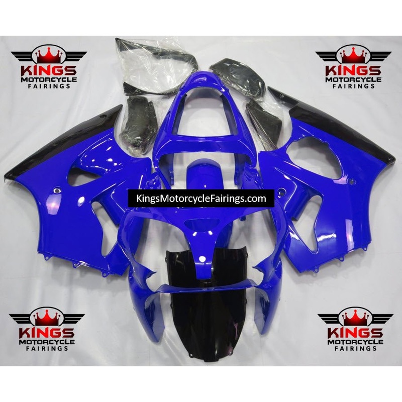 Fairing kit for a Kawasaki ZX6R 636 (2000-2002) Blue & Black Clear Windscreen: Free No Seat Cowl No Bolt Kit