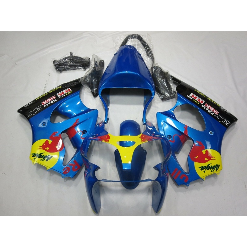 Fairing kit for a Kawasaki ZX6R 636 (2000-2002) Blue Red Bull Clear Windscreen: Free No Seat Cowl No Bolt Kit
