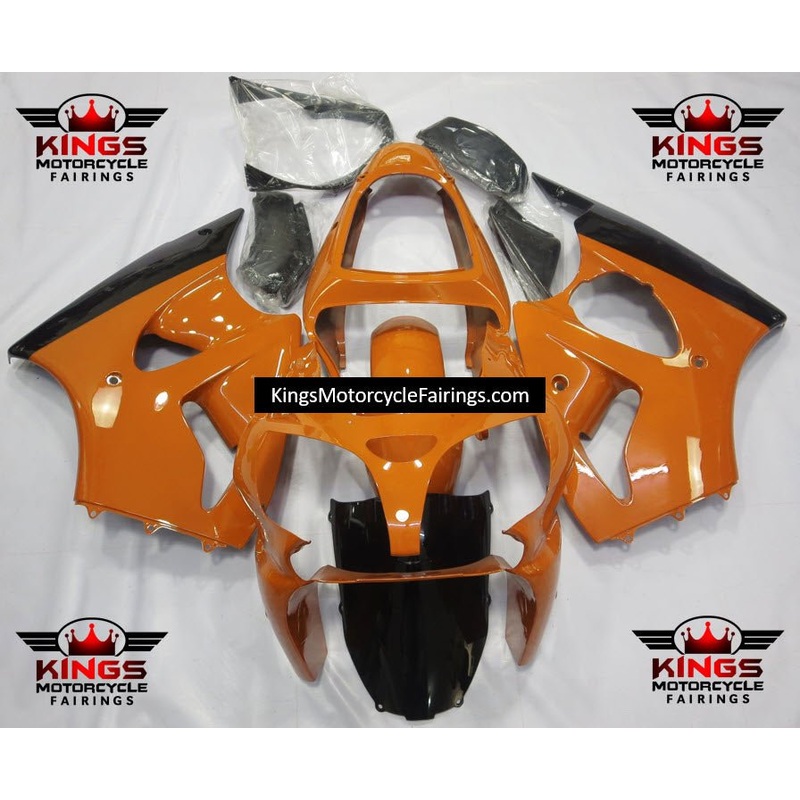 Fairing kit for a Kawasaki ZX6R 636 (2000-2002) Orange & Black Clear Windscreen: Free No Seat Cowl No Bolt Kit